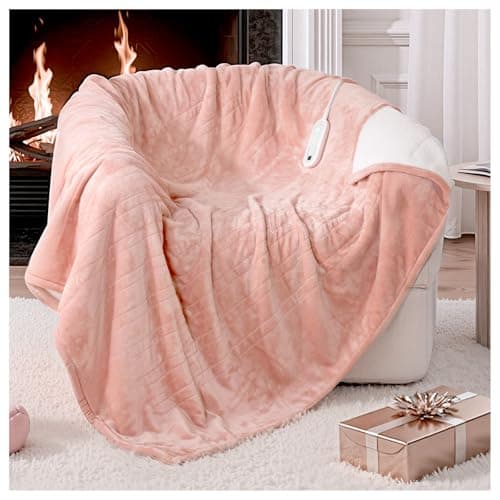 LunaHush Electric Blanket Heated Throw, 50" x 60" Heated Blanket with 8 Heat Levels & 8 Hours Auto Off, Fast Heating Blankets Machine Washable with ETL Certification, Pink
