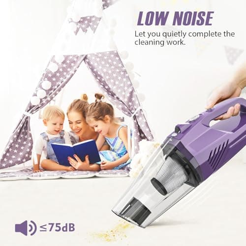 Handheld Vacuum Cordless,Car Vacuum Cleaner Portable Wireless with Powerful Suction/Multi Accessories,Low-Noise Lightweight Mini Hand Vacuum Cordless Rechargeable for Car,Office and Home Cleaning 6
