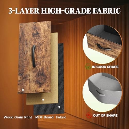 Huuger 63 Inch Dresser for Bedroom, Long Dresser with 10 Fabric Drawers, TV Stand for 55, 65, 70 Inch TV, Toy Storage Organizer for Closet, Rustic Brown 6