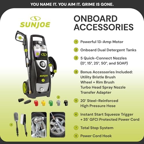 Sun Joe Electric Pressure Power Washer w/ Extension Spray Wand and Hose, 2030 PSI, 1.2 GPM, 14.5-Amp Motor - Heavy-Duty Cleaning Machine for Patios, Decks, Sidewalks & Cars, SPX3000-PK1 5