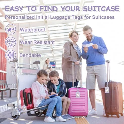 Initial Luggage Tags for Suitcases, Cute Letter Luggage Bag Suitcase Identifier Name Baggage Tag, PU Leather Travel Luggage Tags, Bag Tags for Men Women Kids Luggage Handbags(Purple-White A) 6