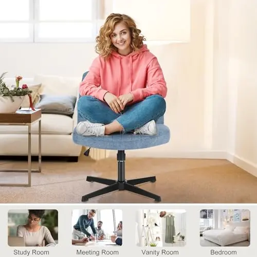 DUMOS Criss Cross Chairs, Armless Office Desk No Wheels Swivel Padded Wide Seat Modern Height Adjustable Mid Back Task Vanity Seating for Home Office Bedroom Computer 7