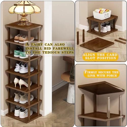 Vertical Shoe Rack - Tall Narrow Shoe Rack Organizer for Small Spaces,7 Tier Bamboo Shoen Shelf for Entryway,Closet,Corner,Doorway,Skinny Shoe Shelf Space Saving Shoe Storage,Free Stackable DIY… 7