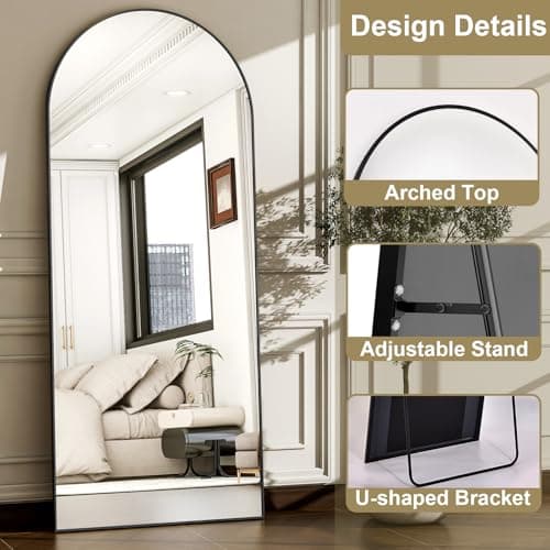 WISSMIELS 57" x 20" Arched Full Length Mirror - Wall Mounted/Floor Mirror Aluminum Alloy Frame Full Body Mirrors for Bathroom Living Room Bedroom and Entryway,Black 7