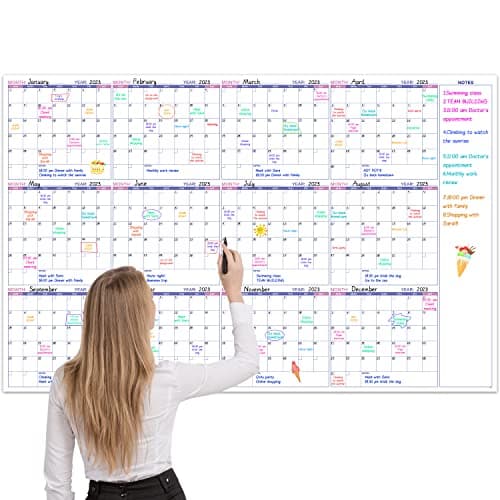 Large Dry Erase Calendar for Wall – Undated Yearly Wall Calendar Dry Erase, 37" x 58", 12-Month Erasable & Reusable Laminated Wall Calendar, Dry Erase Wall Calendar for Home, Office and School