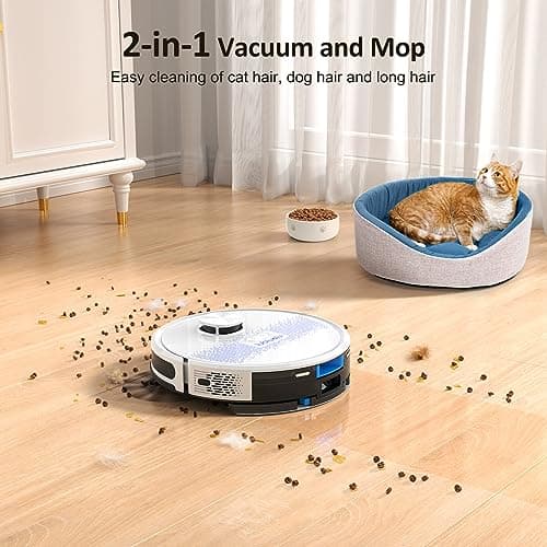 Lubluelu Robot Vacuum and Mop Combo,4000Pa 2 in 1 Robotic Vacuum Cleaner,LiDAR Navigation,5 Smart Mappings,10 No-go Zones,WiFi/App/Alexa,Mop Vacuum Robot for Pet Hair,Carpet,Hard Floor-Snow White 5