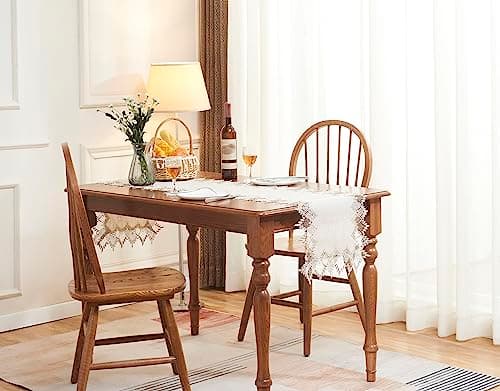 Raedan Natural Linen Table Runner 72 inches Neutral Earth Tones Beige Lace Coffee Table Runners Dresser Scarf for Easter Spring Summer Kitchen Wedding Party, Machine Washable (Natural, 16”x72”) 5