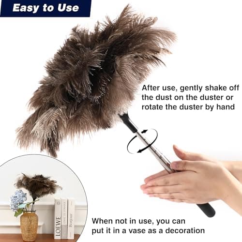 Soarer Extendable Ostrich Feather Duster - 40 inches Fluffy Long Handle Reusable Feather Duster for Cleaning Ceiling Fan,Pendant lamp, High Ceiling, Blinds, Furniture 5