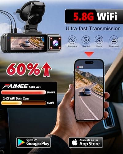 4K+2K+2K 3 Channel Dash Cam Front and Rear, 128GB Card Included, Dash Camera for Cars 5.8G/2.4G Dual Wifi, Built-in GPS, Night Vision, WDR, 170°Wide Angle, G-Sensor Emergency Lock, 24H Parking Monitor 6