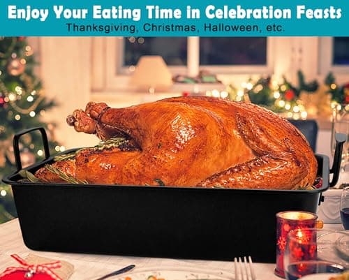 TeamFar Roasting Pan, 16’’ Nonstick Deep Lasagna Brownie Turkey Pan with V-Shaped Rack & Cooling Rack, with Stainless Steel Core & Nonstick Coating, Healthy & Sturdy Handles, Easy to Clean, Set of 3 6