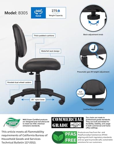 Boss Office Products Posture Task Chair Without Arms in Black, Low-Back (B305) 3
