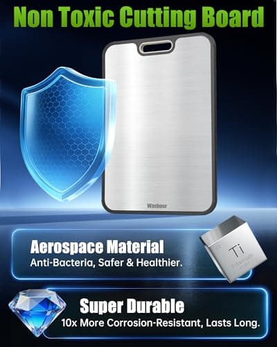 Washour Titanium Cutting Boards for Kitchen, Non Toxic 2-in-1 Cutting Board Double Sided, Food Grade Chopping Boards for Fresh Meat Vegetable, Easy to Clean Large Size 16”×11” 2