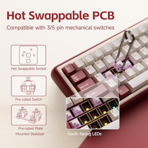 OOCTPK Chilkey Foxy65 Mechanical Keyboard with Knob, Gasket Mount 65% Aluminum Wireless Mechanical Keyboard, BT5.0/2.4GHz/USB-C, Hot Swappable, RGB Backlit Computer Custom Key Board for PC 8