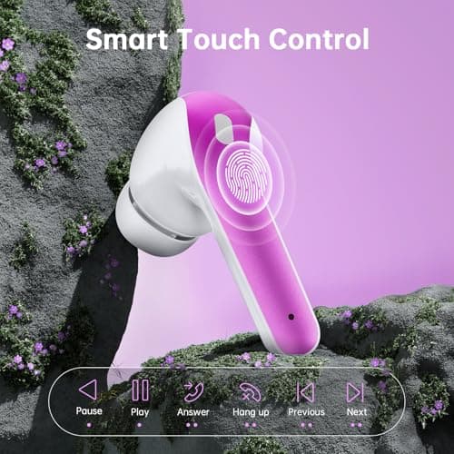 Wireless Earbuds Bluetooth 5.4 Headphones 60H Playtime Bass Stereo Ear Buds with Noise Cancelling Mic LED Display Earbud & in Ear Earphones IP7 Waterproof for Laptop Pad Phones Workout Purple M 6