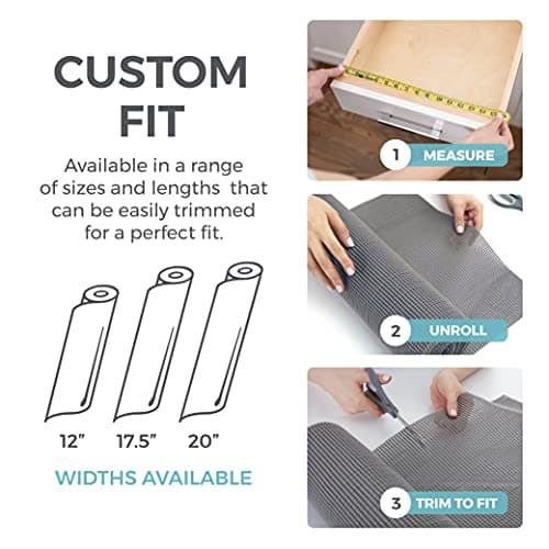 HOME GENIE Shelf Drawer and Cabinet Liner, Durable with Strong Grip, 12 in x 20 FT, Non Adhesive Liners Protect Kitchen Cabinets and Cupboard, Pantry, Bathroom Drawers and Shelves, Desks, Soft Gray 8