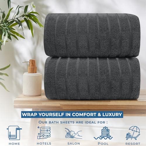 DAN RIVER Pack of 2 Bath Sheet 35x70 Inches, Extra Large Ribbed Gray Bath Towels Oversized, Absorbent Cotton Towels for Bathroom 5