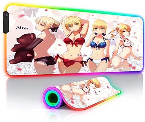 Mouse Pads Anime Gaming RGB Mouse Mat Gaming Large LED Backlit Mousepad Durable Non-Slip PC Gamer Laptop 39.3 X19.6 Inch