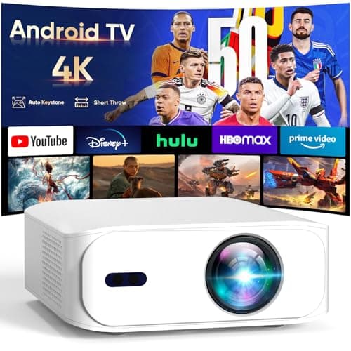 [Built-in-Apps] 4K Short Throw Smart Mini Projector with WiFi 6 and Bluetooth, Auto Keystone Outdoor Movie Projector, Big Screen Home Portable Projector for Phone/Laptop/HDMI (APP Version)