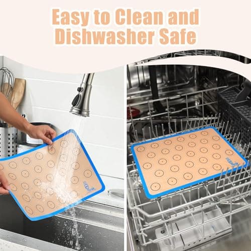 Silicone Baking Mat Macaron - Set of 3 (2 Half Sheet Liners and 1 Quarter Sheet), Non Stick Silicon Cookie Oven Liner For Macaroons, Bake Pans, Pizza, Toaster, Cake and Bread Making (Red,Blue,Gray) 6