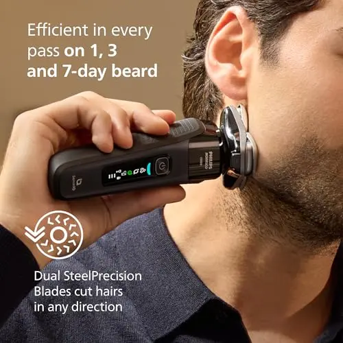 Philips Norelco Shaver i9000, Wet & Dry Electric Shaver, Ink Black, SenseIQ Technology, Triple Lift & Cut System, 360 Rotating Dual SteelPrecision Precision Blades, Nose Trimmer, Model X9000/90 5