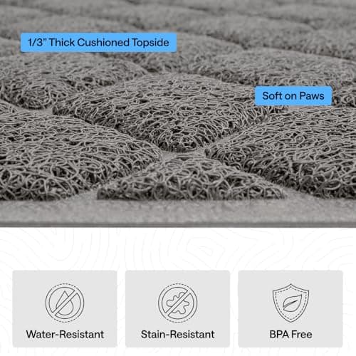 GORILLA GRIP Cat Litter Box Mat, 35x23, Cushioned Coil Mesh Litter Trapping Mats, Scatter Control Supplies for Less Mess, Phthalate Free, Ultra Deep Catch Grooves, Rinse or Vacuum to Clean, Gray 5
