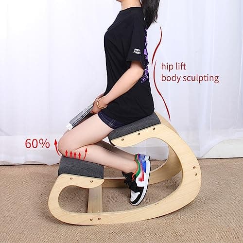 Kneeling Chair Rocking Ergonomic- for Home Office Desk Posture Kneel Chair and Wood Knee Stool 6