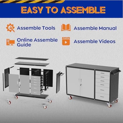 Eltean 55" W Rolling Workbench with 6 Drawers and Storage Cabinet,1000 LB Capacity Heavy Duty Work Bench with Pegboard and Adjustable Shelf,Garage Workbench with Wheels for Repair Shop/Workshop 7