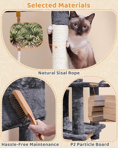 Yaheetech Large Multi-Level Cat Tree, 63 Inches Tall with Sisal-Covered Scratching Posts, Condo, Hammock, Dangling Ball, and Extended Platform for Cats to Play and Sleep 7