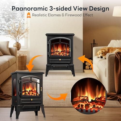 ZAFRO Electric Fireplace Stove, 5100 BTU Quick Heating Electric Fireplace Heater with Adjustable Flame Brightness, 1000W/1500W Thermostat, for Living Room, Bedroom 6