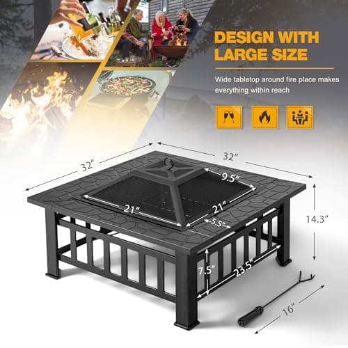 Devoko Outdoor Fire Pit, 32 Inch Firepit Table Metal Outdoor Fireplaces with Waterproof Cover for Outside Patio Camping (Black) 5