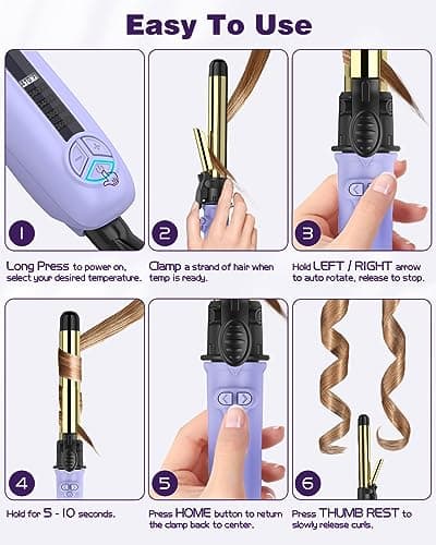 Rotating Curling Iron 1 inch for All Hair Types-Rapid Heating Automatic Curling Iron-Self Hair Curler-zavarea Professional Curling Wand with Long Titanium Barrel-Dual Voltage 6