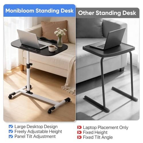 MoNiBloom Mobile Laptop Desk 360° Rotatable Panel Adjustable Height Desk Rolling Cart Ergonomic Table with Wheels for Home Office School, Black 7
