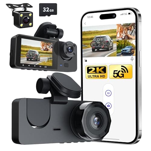 3 Channel Dash Cam, Dash Cam Front and Rear Inside 2K+1080P+1080P Dash Camera for Cars, Triple Car Cam with 32GB Memory Card, WiFi&APP Control, Loop Recording, WDR, Night Vision, 24H Parking Monitor