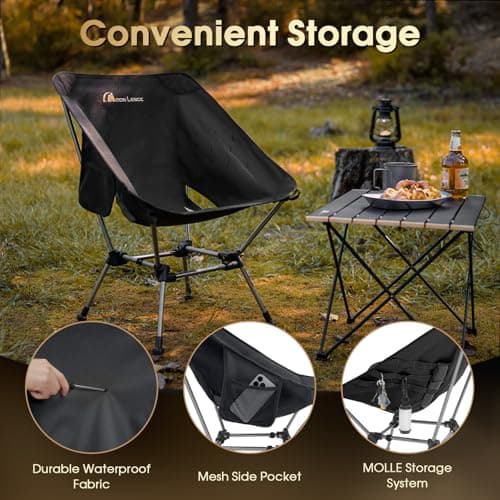MOON LENCE Portable Camping Chair Plus, Larger & Roomier, Compact and Lightweight Still, Folding Chair for Backpacking & Hiking, 330Lbs Capacity (Black) 6