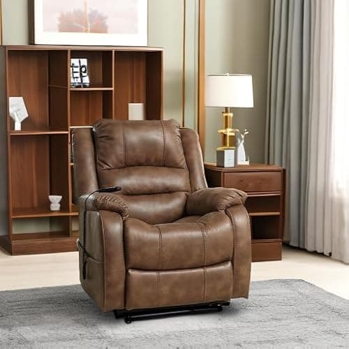 Signature Design by Ashley Yandel Faux Leather Electric Power Lift Recliner for Elderly, Brown 6