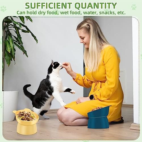 Zhehao 4 Pcs Elevated Cat Bowls Plastic Raised Cat Bowl 15 Degrees Tilted Raised Pet Food and Water Dish Cute Anti Vomit Food Dishes Pet Feeders for Kitten and Small Dogs(Bear) 6