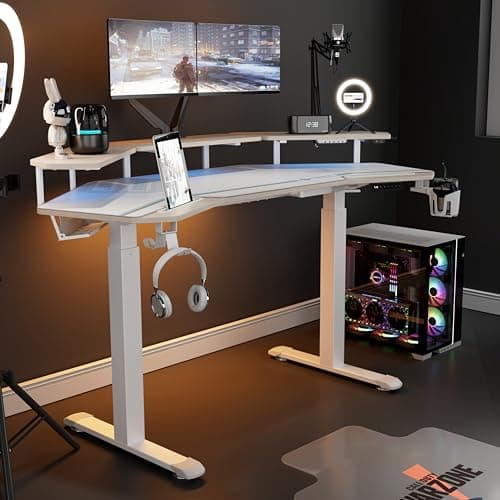 EUREKA ERGONOMIC Standing Desk,63" Electric Adjustable Height Computer Desk,Wing Shaped Music Studio Desk, LED Monitor Stands, Dual Motor&Slot, Maple 6