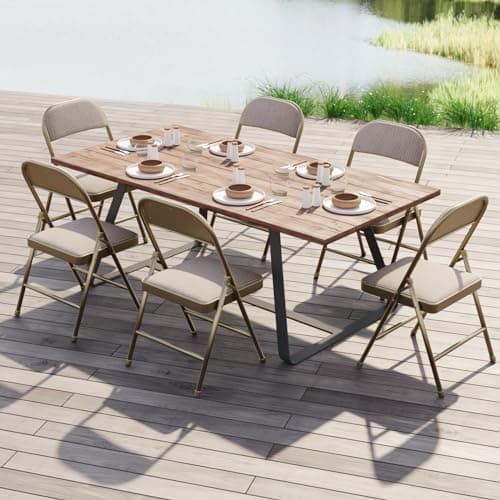 Nazhura 4 Pack Folding Chairs, Fabric Dining Chair Set with Padded Cushion and Back, Indoor Outdoo Seat for Home Office Events Wedding Party (Oatmeal Strip Fabric Seating) 6