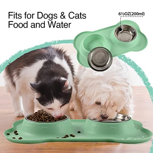 Juqiboom Dog Bowls 2 Stainless Steel Bowl for Pet Water and Food Feeder with Non Spill Skid Resistant Silicone Mat for Pets Puppy Small Medium Cats Dogs 6