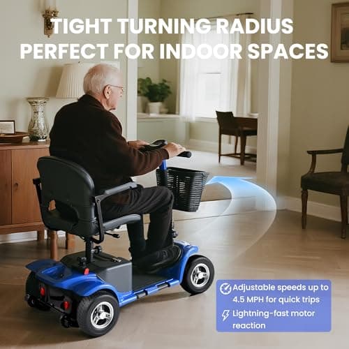 Mobility Scooter for Adults, Senior, 4 Wheels Electric Powered Chargeable Device for Travel, Lightweight Mobility Scooter, with LED Headlights and Basket, Charger Included 7