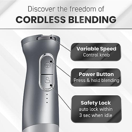 Elite Gourmet EHB1300 Cordless, Rechargeable Hand Blender, Variable Speed Blending with One-Touch Power Button, Stainless Steel Blades, Portable, Easy Control Stick Mixer, Baby Food, Charcoal Grey 5