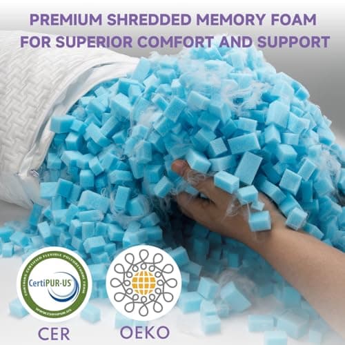 PlushHavenCloud New Adjustable Pillows Queen Size Set of 2 - Cooling Shredded Memory Foam Pillow for Sleeping 2 Pack, Bed Pillows for Side, Back, and Stomach Sleepers, Supportive, Washable Cover 6