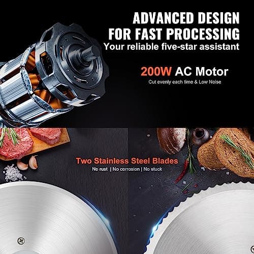 VEVOR Meat Slicer, 200W Electric Deli Food Meat Slicer with Two 7" Stainless Steel Removable Blade, 0-15mm Adjustable Thickness for Home Use, Food Slicer Machine for Meat Cheese Bread 5
