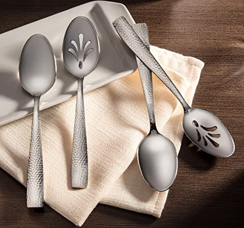 Hudson Essentials 6-Piece Hammered 18/10 Stainless Steel Silverware Serving Spoons and Forks Set - Hostess Buffet Flatware 5