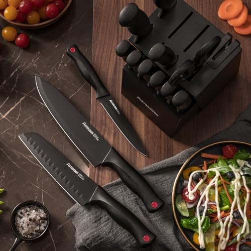 Knife Set, Astercook 15 Pieces Knife Sets for Kitchen with Block, Dishwasher Safe Kitchen Knife Set with Built in Sharpener Block, German Stainless Steel Knife Block Set, Valentine's Gift 6