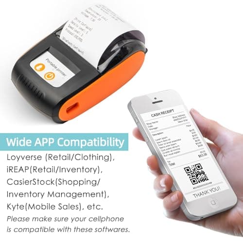 Portable Receipt Printer, 58mm Mini BT Thermal Printer USB Mobile Printer, Compatible with Android for Windows System for Small Business Restaurant, with 2 Inch Thermal Paper Roll 5
