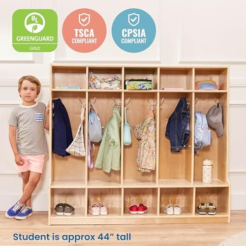 ECR4Kids 5-Section Coat Locker with Bench and Cubby Storage, Classroom Furniture, Natural 5
