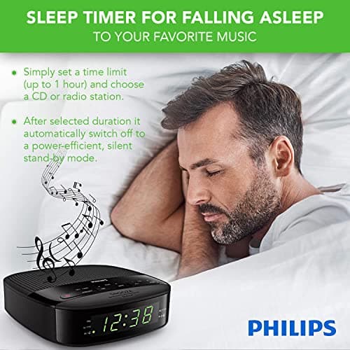 PHILIPS Radio Alarm Clocks for Bedrooms, LED Display, Easy Snooze, Sleep Timer, Alarm Clock Radio w/Battery Backup Bedroom Clock Black (Batteries not Included) 5