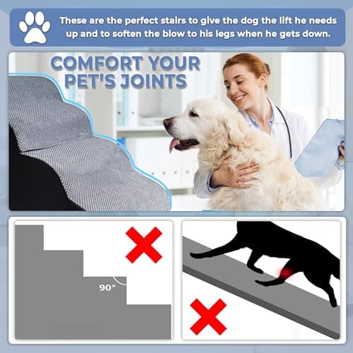 Galleyby 4 Steps Pet Stairs for Small Dogs, 19” High Curved Dog Stairs for Bed with Non-Slip Base, High-Density Foam, and Removable Washable Cover 5