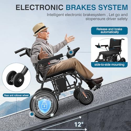 Electric Wheelchair for Adults, POWET Lightweight and Foldable Wheelchairs, Motorized Intelligent Wheelchair 16+ Miles Long Travel Range All Terrain Motorized Wheelchair with Powerful Motor (Black) 7